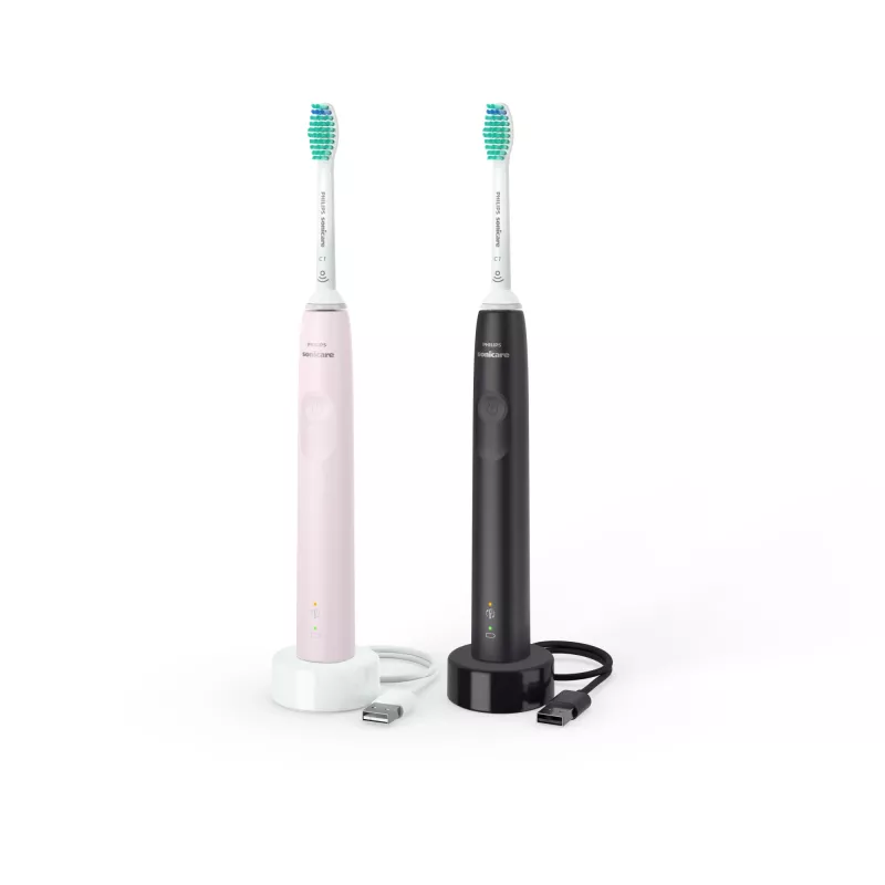 Philips Sonicare 3100 sērijas HX3675/15 2 gab. komplekts soniskās elektriskās zobu birstes – melnā un rozā krāsā