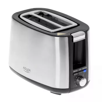 Toasteris Adler AD 3214, 2 šķēles, nerūsējošais tērauds, 900 W, 7 grauzdēšanas līmeņi, atkausēšana/uzsildīšana/automātiskā izslēgšanās