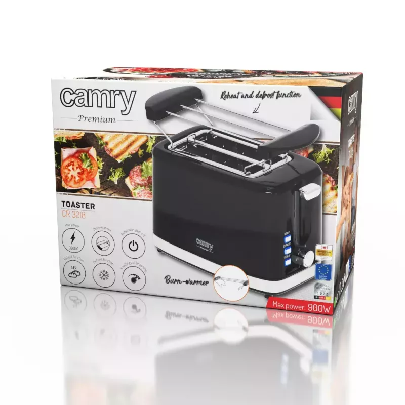 Tosteris Camry Premium CR 3218 2 šķēlēm 900 W melnā un sudraba krāsā