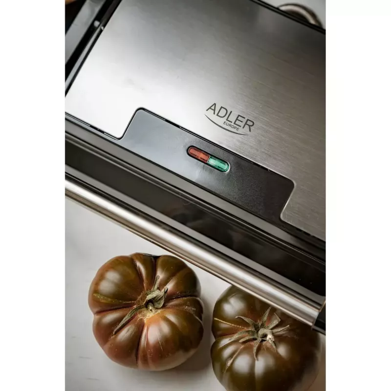 Kontaktgrils Adler AD 3052 taisnstūra tērauda/melns, 1200 W, režģa virsma, bloķējams vāks