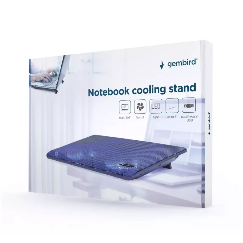 GEMBIRD Notebook 15.6in Cooling Stand, Compact Dual-Fan - Melns