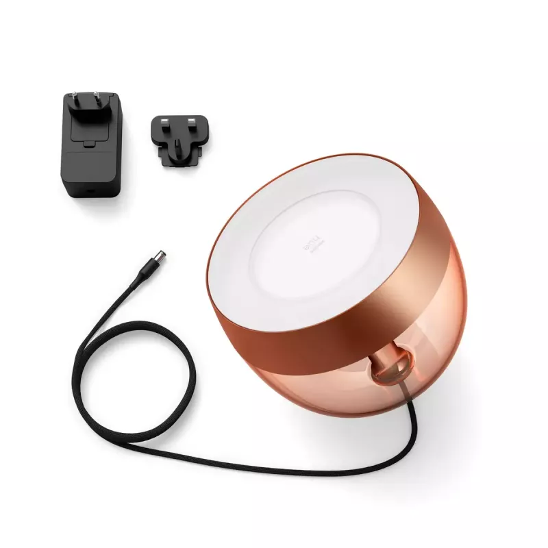 Viedā galda lampa Philips Hue Iris vara speciālais izdevums — 1 spuldze, Bluetooth un Zigbee, 100–240V, 2 m kabelis