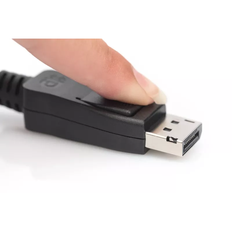 DIGITUS DisplayPort savienojuma kabelis, DP V/V, 3 m ar fiksatoru, Ultra HD 8K, vers. 1.3/1.4, melns