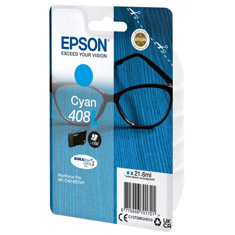 Epson 408L DURABrite Ultra tintes kasetne 1 gab. oriģināla lielas (XL) ietilpības ciāna