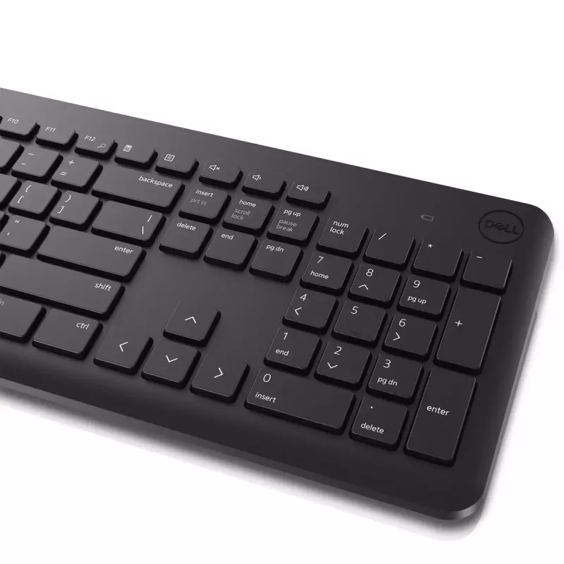 Bezvadu tastatūras un peles komplekts Dell KM3322W — pilna izmēra QWERTY, RF bezvadu, melns, biroja lietošanai