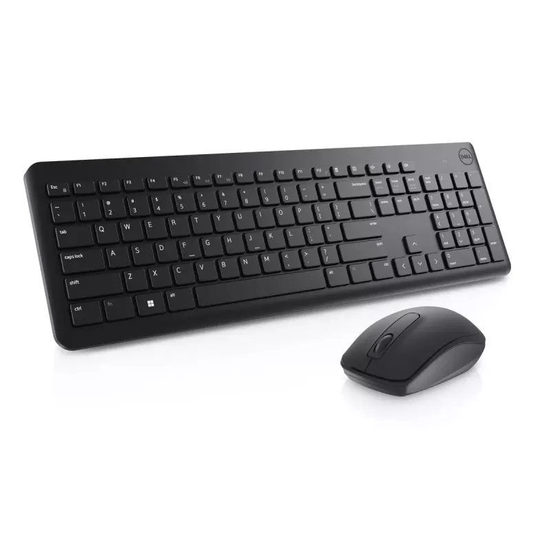 Bezvadu tastatūras un peles komplekts Dell KM3322W — pilna izmēra QWERTY, RF bezvadu, melns, biroja lietošanai