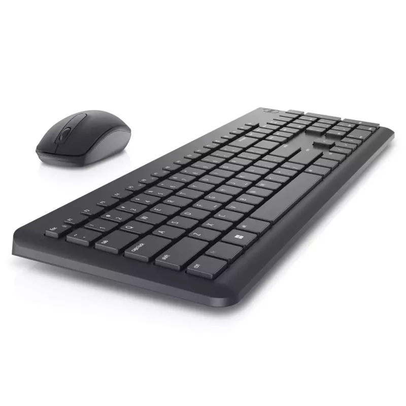 Bezvadu tastatūras un peles komplekts Dell KM3322W — pilna izmēra QWERTY, RF bezvadu, melns, biroja lietošanai