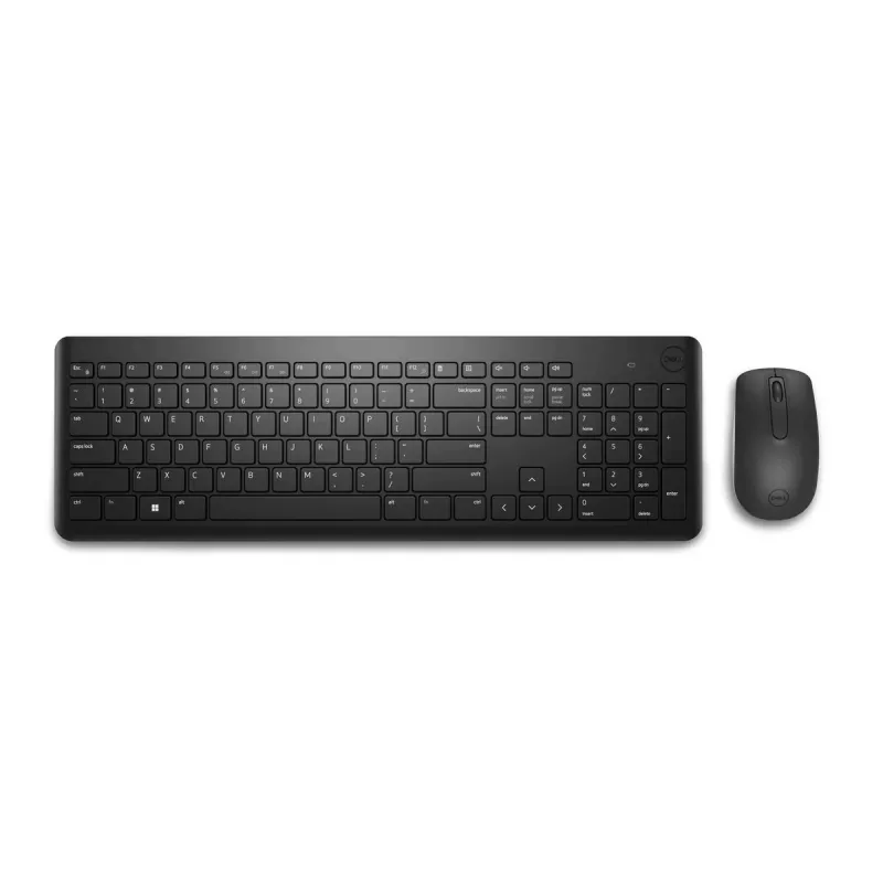 Bezvadu tastatūras un peles komplekts Dell KM3322W — pilna izmēra QWERTY, RF bezvadu, melns, biroja lietošanai