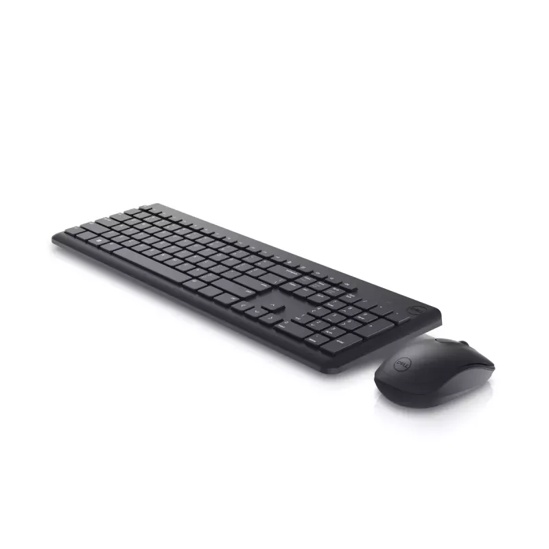 Bezvadu tastatūras un peles komplekts Dell KM3322W — pilna izmēra QWERTY, RF bezvadu, melns, biroja lietošanai