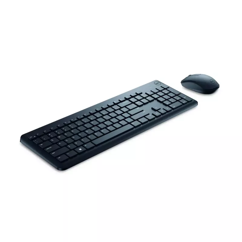 Bezvadu tastatūras un peles komplekts Dell KM3322W — pilna izmēra QWERTY, RF bezvadu, melns, biroja lietošanai