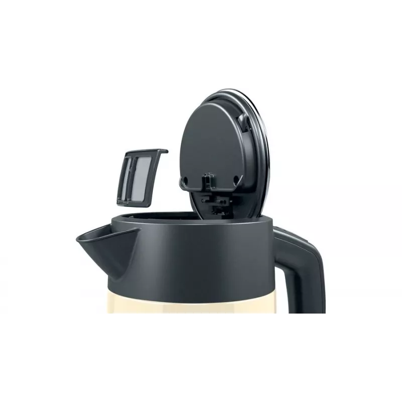 Elektriskā tējkanna Bosch TWK4P437 1,7 L, 2400 W, nerūsējošā tērauda korpuss, bezvada, bēša/melna
