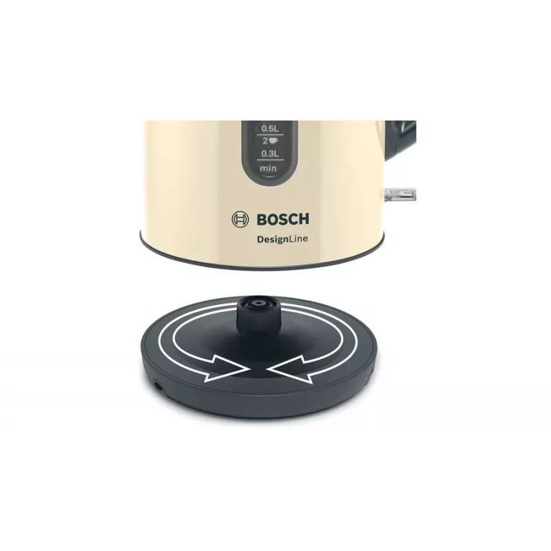 Elektriskā tējkanna Bosch TWK4P437 1,7 L, 2400 W, nerūsējošā tērauda korpuss, bezvada, bēša/melna
