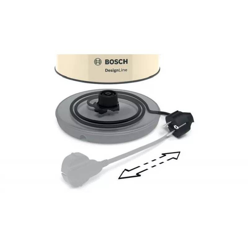 Elektriskā tējkanna Bosch TWK4P437 1,7 L, 2400 W, nerūsējošā tērauda korpuss, bezvada, bēša/melna
