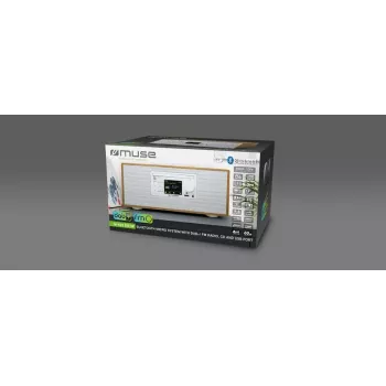 Personīgais radio Muse M-695 DBTW — DAB/DAB+/FM digitālais uztvērējs, 2,8 collu TFT, 60W RMS, maiņstrāva/līdzstrāva, koks/balts