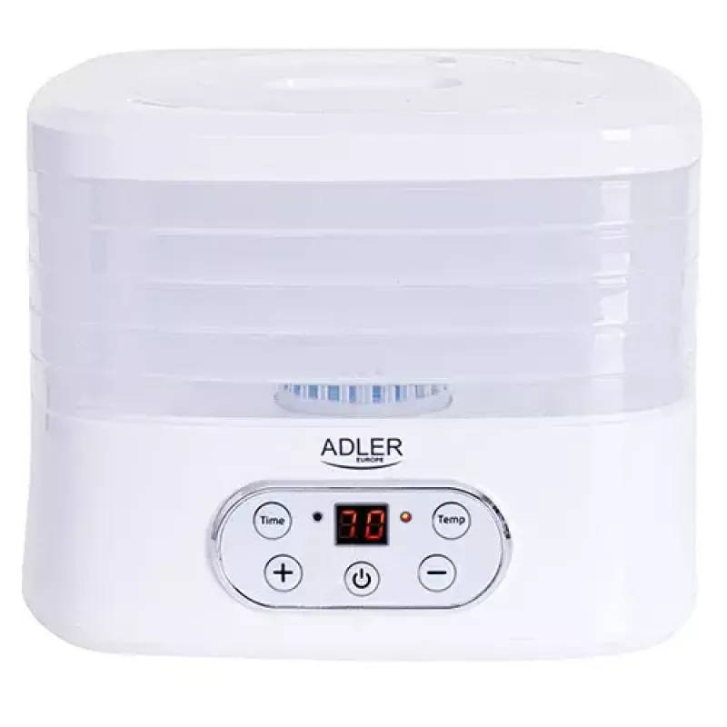 Pārtikas žāvētājs Adler AD 6658, 5 paliktņi, LCD taimeris 70 st., 35–70°C, 230W (maks. 550W), balts