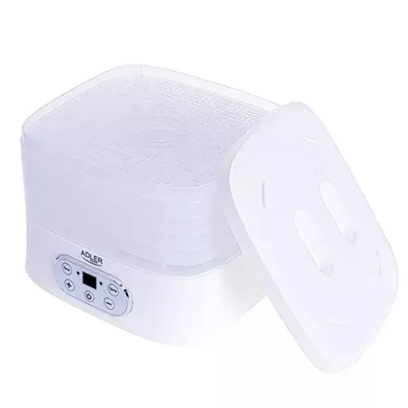 Pārtikas žāvētājs Adler AD 6658, 5 paliktņi, LCD taimeris 70 st., 35–70°C, 230W (maks. 550W), balts