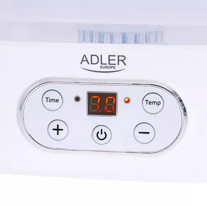 Pārtikas žāvētājs Adler AD 6658, 5 paliktņi, LCD taimeris 70 st., 35–70°C, 230W (maks. 550W), balts