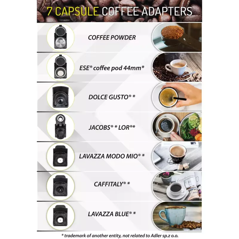 Espresso automāts Camry CR 4414 — 1450 W, 19 bāri, 1,5 L, daudzkapsulu, maltā kafija