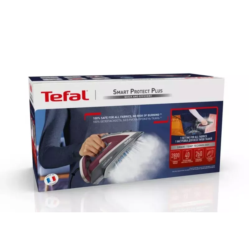 Sausā un tvaika gludeklis Tefal Smart Protect Plus FV6870 — 2800 W, Durilium Airglide zole, 0,27 L tvertne, 2 m vads, 1,437 kg
