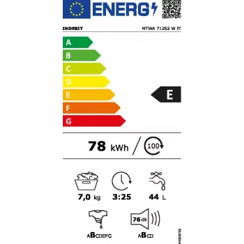 Veļas mazgājamā mašīna ar priekšējo ielādi Indesit MTWA 71252 W IT — 7 kg, 1200 apgr./min, E klase, balta