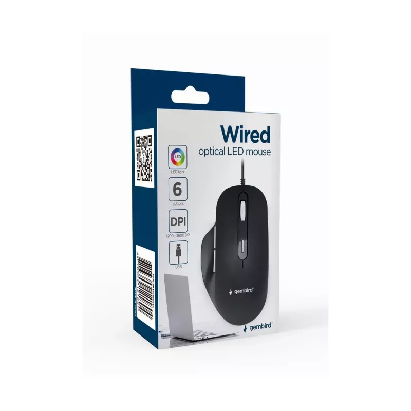 GEMBIRD optiskā LED pele MUS-6B-02 vadu USB - 6 pogu ritenis melna