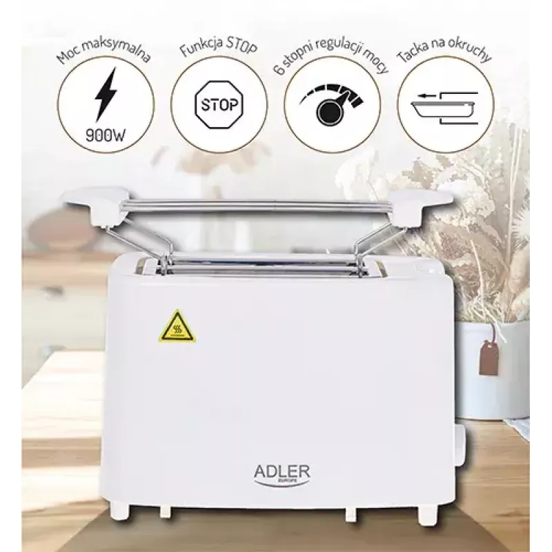 Tosteris Adler AD 3223 2 šķēles 750 W Balts
