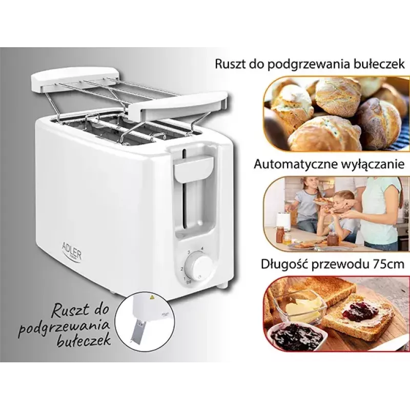 Tosteris Adler AD 3223 2 šķēles 750 W Balts