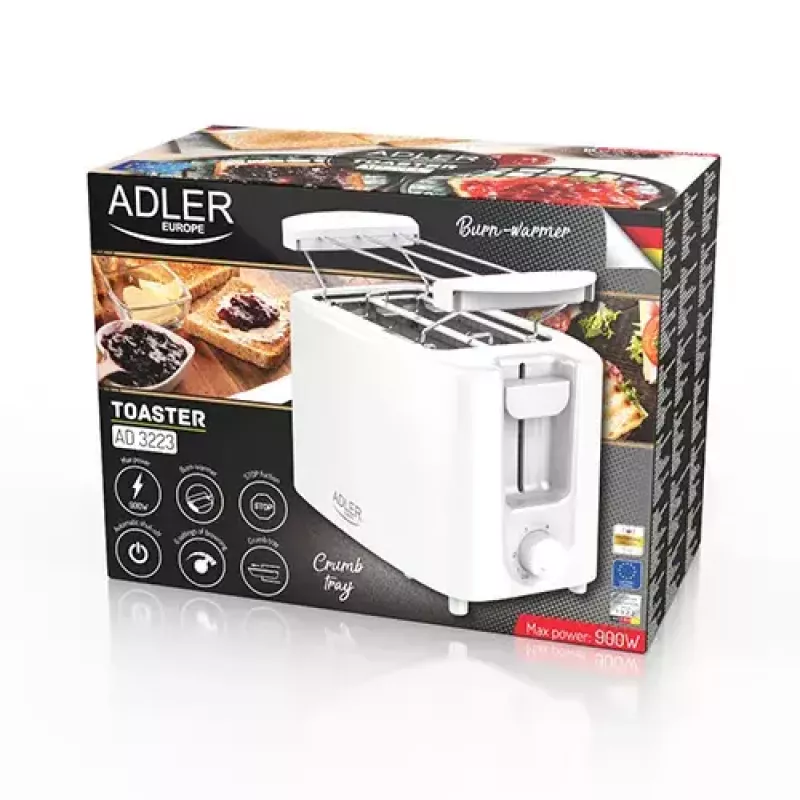 Tosteris Adler AD 3223 2 šķēles 750 W Balts