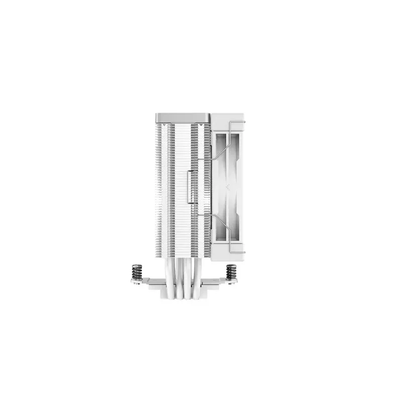 Gaisa dzesētājs DeepCool AK400 WH — 4×6 mm vara siltuma caurules, 120 mm FDB ventilators, 1850 RPM, 66,47 CFM, piemērots LGA 1700 un izplatītākajiem Intel/AMD ligzdām, balts