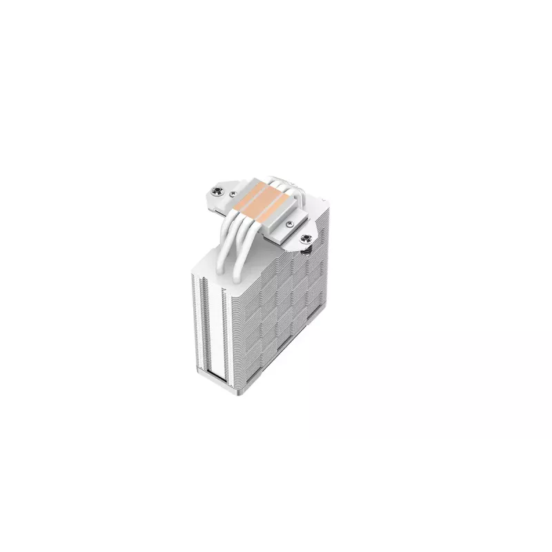 Gaisa dzesētājs DeepCool AK400 WH — 4×6 mm vara siltuma caurules, 120 mm FDB ventilators, 1850 RPM, 66,47 CFM, piemērots LGA 1700 un izplatītākajiem Intel/AMD ligzdām, balts