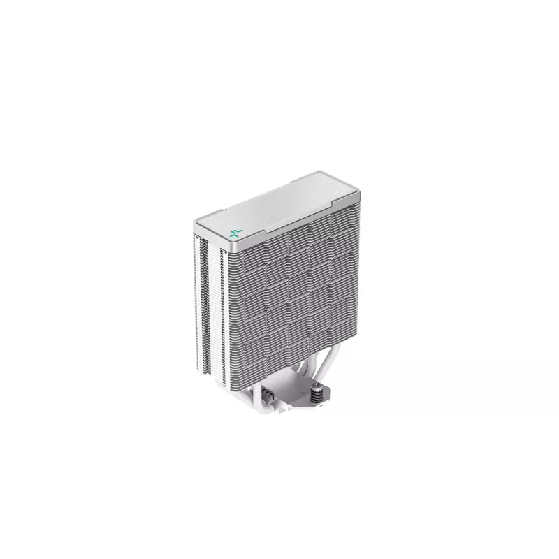 Gaisa dzesētājs DeepCool AK400 WH — 4×6 mm vara siltuma caurules, 120 mm FDB ventilators, 1850 RPM, 66,47 CFM, piemērots LGA 1700 un izplatītākajiem Intel/AMD ligzdām, balts