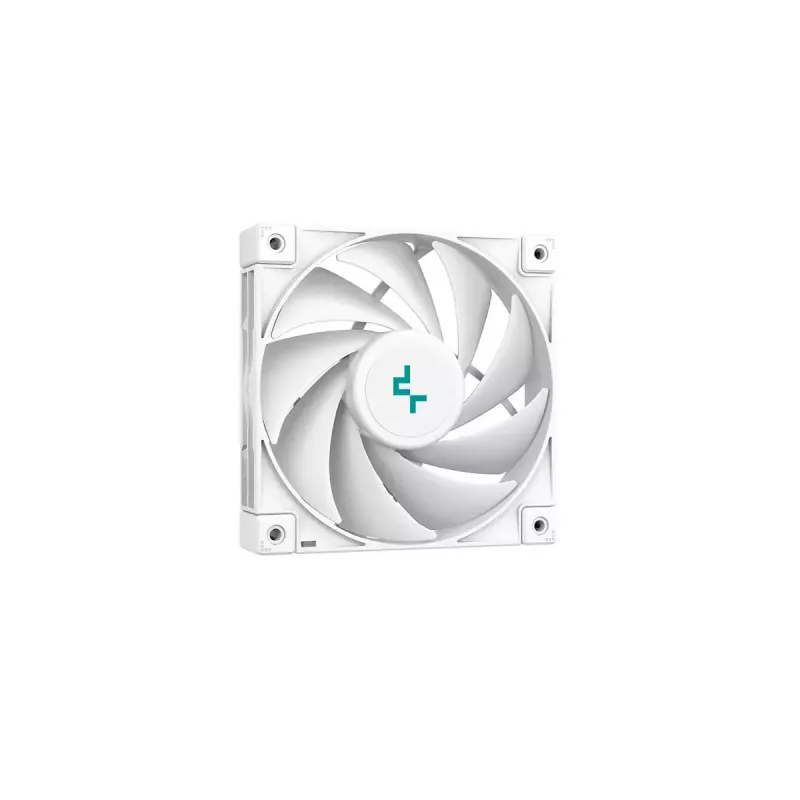 Gaisa dzesētājs DeepCool AK400 WH — 4×6 mm vara siltuma caurules, 120 mm FDB ventilators, 1850 RPM, 66,47 CFM, piemērots LGA 1700 un izplatītākajiem Intel/AMD ligzdām, balts
