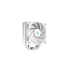Gaisa dzesētājs DeepCool AK400 WH — 4×6 mm vara siltuma caurules, 120 mm FDB ventilators, 1850 RPM, 66,47 CFM, piemērots LGA 1700 un izplatītākajiem Intel/AMD ligzdām, balts