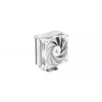 Gaisa dzesētājs DeepCool AK400 WH — 4×6 mm vara siltuma caurules, 120 mm FDB ventilators, 1850 RPM, 66,47 CFM, piemērots LGA 1700 un izplatītākajiem Intel/AMD ligzdām, balts