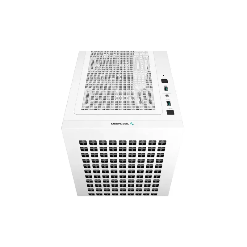 PC korpuss DeepCool CH370 WH Mini Tower — balts, micro ATX/Mini-ITX, rūdīts stikls, RGB ventilatori, 2x 3,5 collu sloti, 3x 2,5 collu sloti, GPU līdz 320 mm
