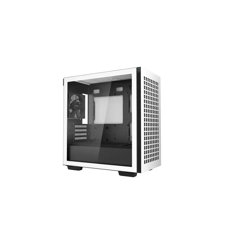 PC korpuss DeepCool CH370 WH Mini Tower — balts, micro ATX/Mini-ITX, rūdīts stikls, RGB ventilatori, 2x 3,5 collu sloti, 3x 2,5 collu sloti, GPU līdz 320 mm