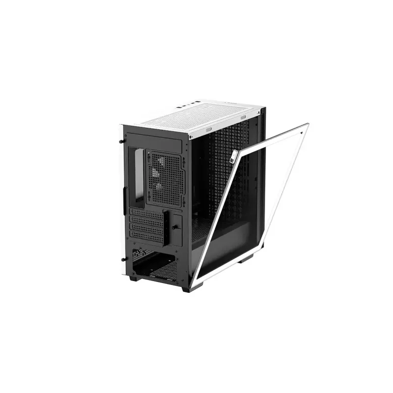 PC korpuss DeepCool CH370 WH Mini Tower — balts, micro ATX/Mini-ITX, rūdīts stikls, RGB ventilatori, 2x 3,5 collu sloti, 3x 2,5 collu sloti, GPU līdz 320 mm