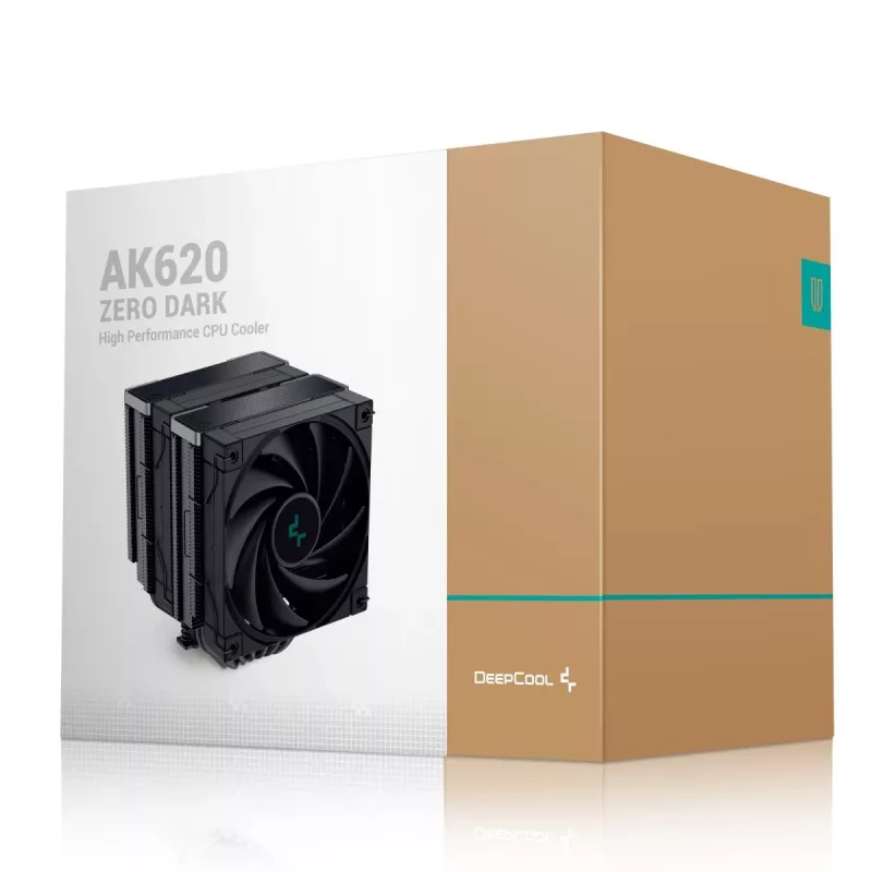 Gaisa dzesētājs DeepCool AK620 ZERO DARK 12 cm Melns, 6 siltuma caurules, 2x120 mm PWM ventilatori, TDP 260 W, Augstums 160 mm