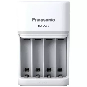 Bateriju lādētājs Panasonic BQ-CC55E — kompakts NiMH/NiCd lādētājs AA/AAA uzlādējamām baterijām