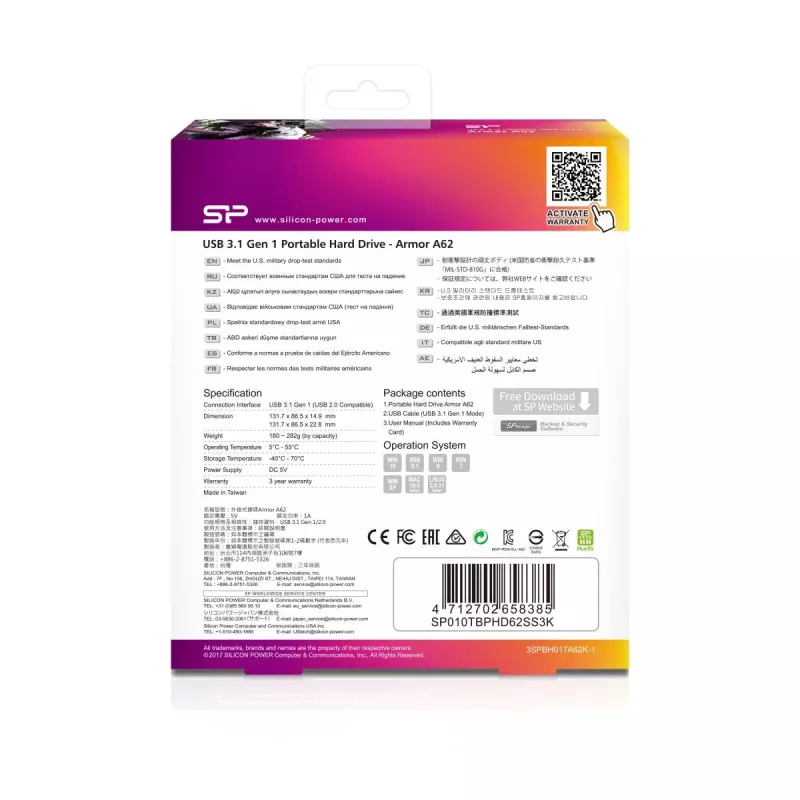 SILICON POWER Portable HDD USB 3.2 Gen 1 Armor - A62 1TB Melns Moq-36