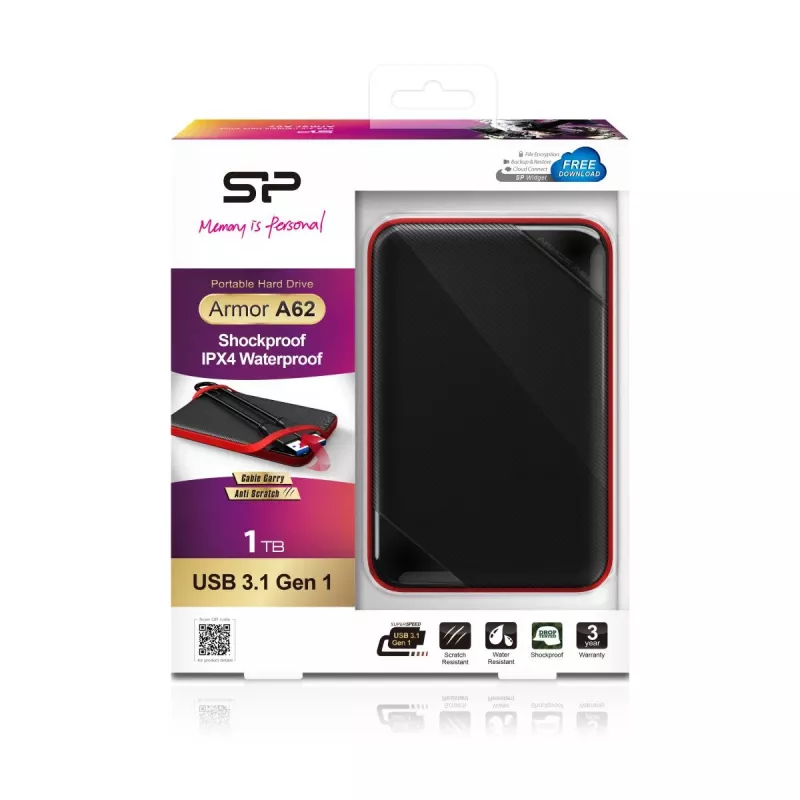 SILICON POWER Portable HDD USB 3.2 Gen 1 Armor - A62 1TB Melns Moq-36