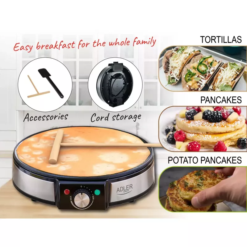 Crepe Maker Adler AD 3058 1600 W Melns Stainless Steel