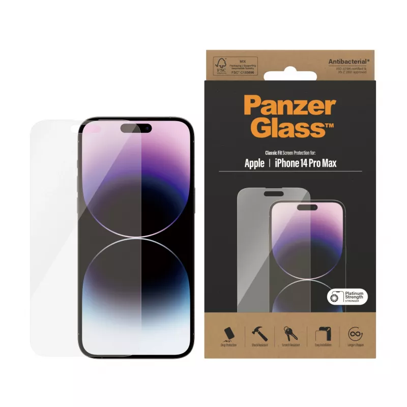 Ekrāna aizsargs PanzerGlass Apple iPhone 14 Pro Max Classic Fit pret skrāpējumiem un triecieniem