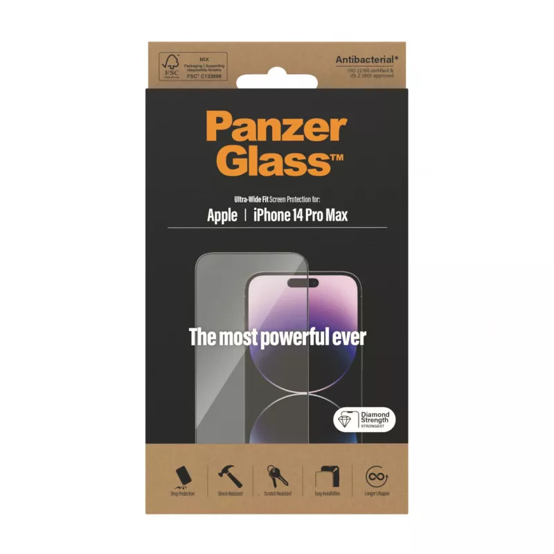 Ekrāna aizsargs PanzerGlass Apple iPhone 14 Pro Max Īpaši plats piemērots Skrāpējumiem Triecieniem Izturīgs