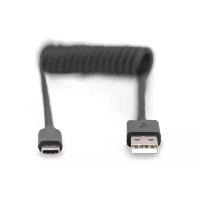 Digitus USB 2.0 USB A uz USB C spirālveida kabelis 1m 0,48 Gbit/s melns