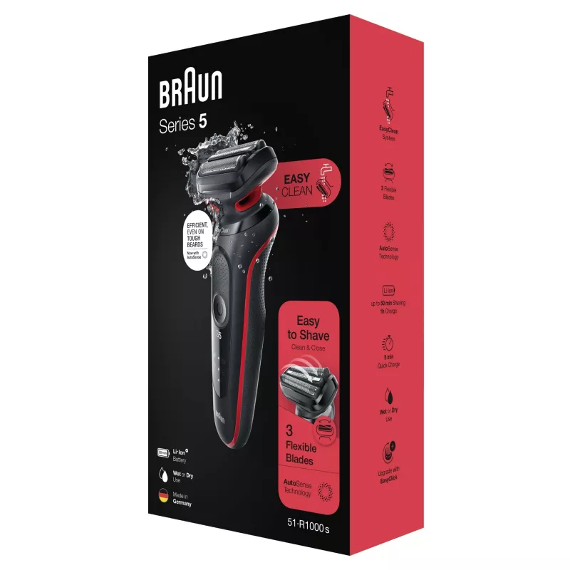Braun Series 5 50-R1000s Skūšanās skuveklis Melns, Sarkans