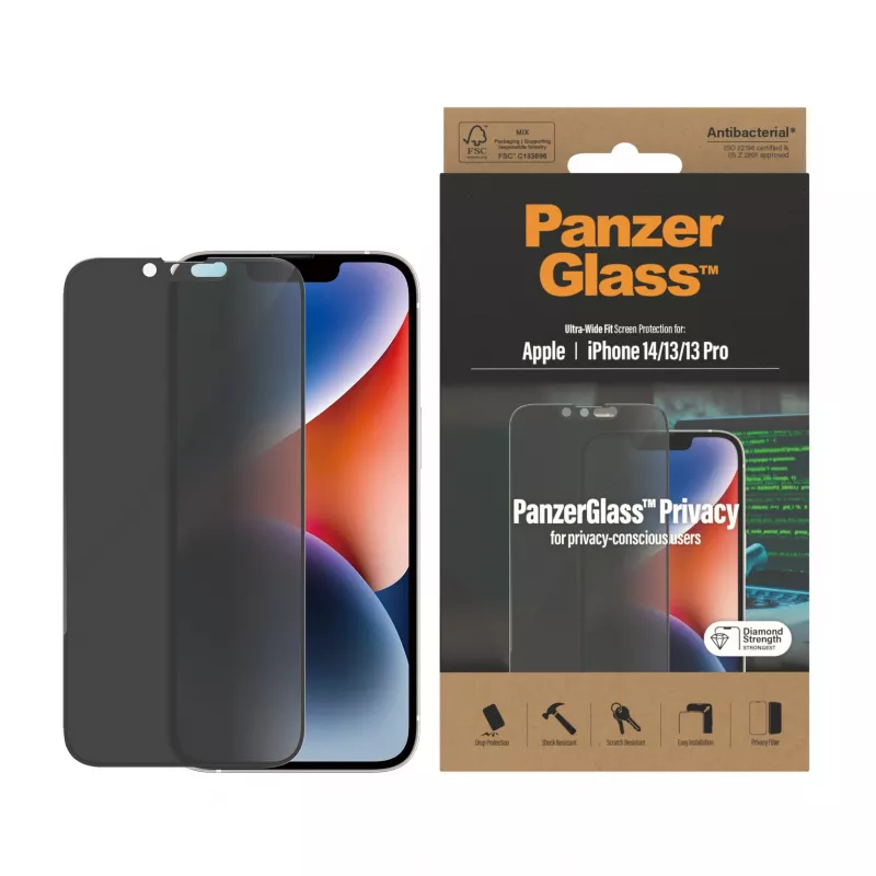 Privātuma ekrāna aizsargs PanzerGlass Apple iPhone 14 13 13 Pro pret skrāpējumiem triecienizturīgs