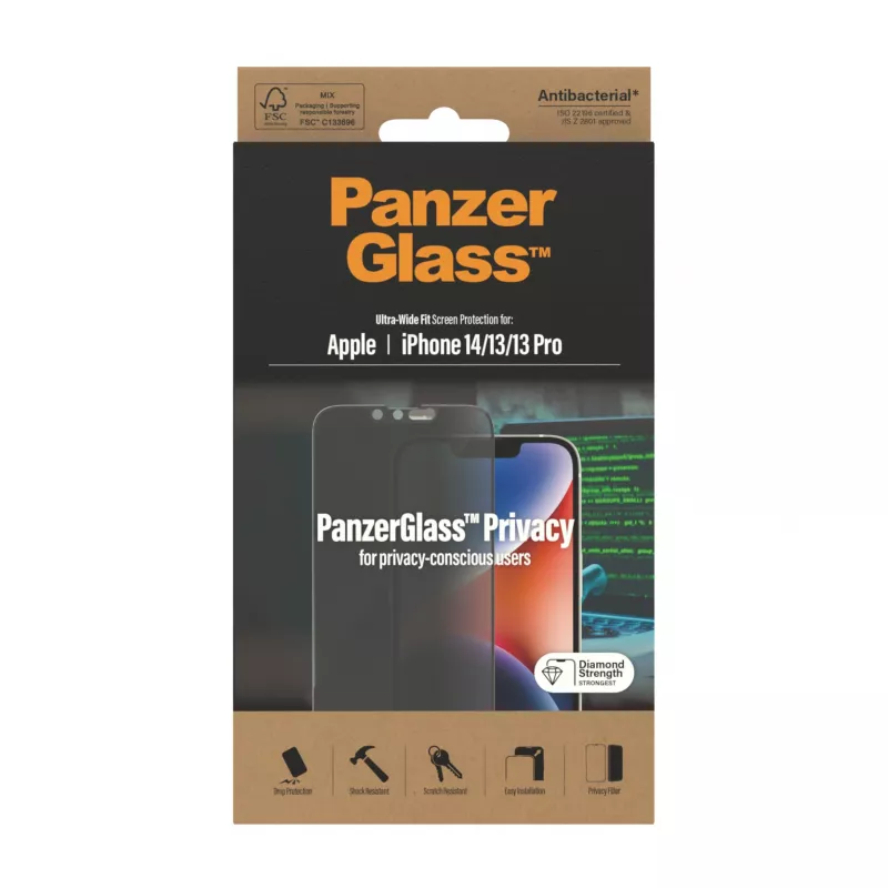 Privātuma ekrāna aizsargs PanzerGlass Apple iPhone 14 13 13 Pro pret skrāpējumiem triecienizturīgs