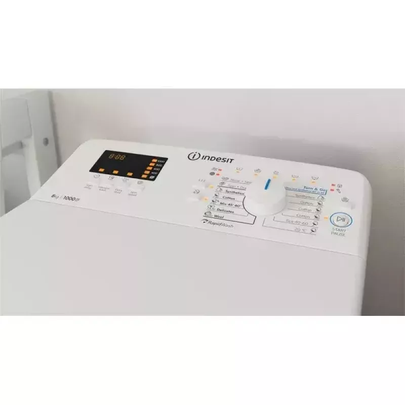 Augšupielādējama veļas mašīna INDESIT BTW S60400 EU/N — 6 kg, 1000 apgr./min, energoefektivitātes klase C, balta