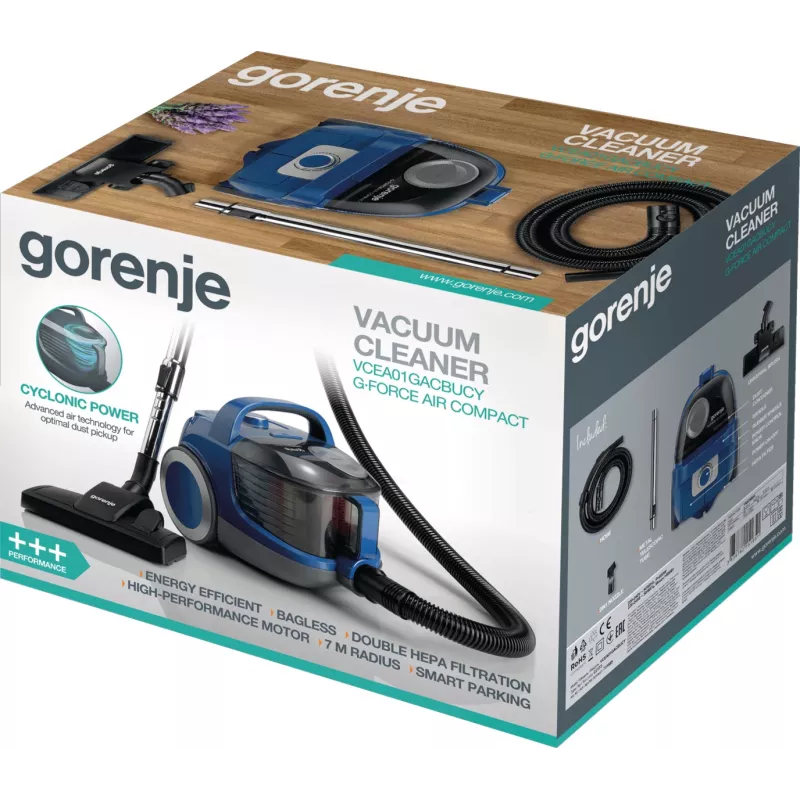 Gorenje VCEA01GACBUCY 2.2 L cilindriskais putekļsūcējs sausai tīrīšanai bez maisiņa